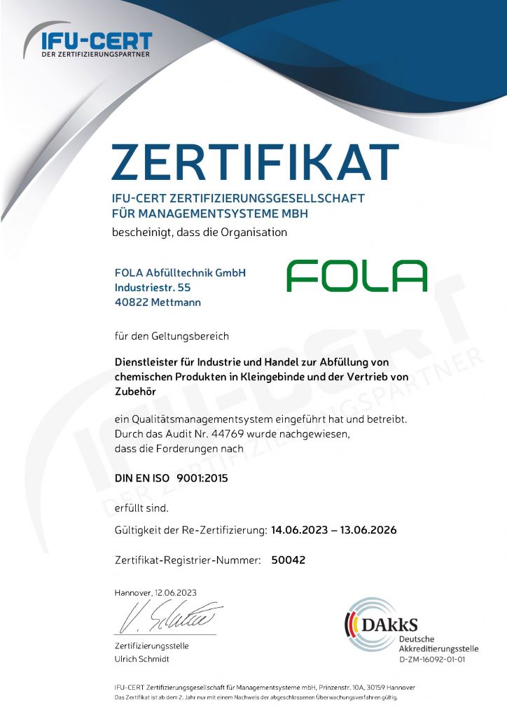 Zertifikat ISO 9001 Nr. 50042_FOLA Abfülltechnik GmbH